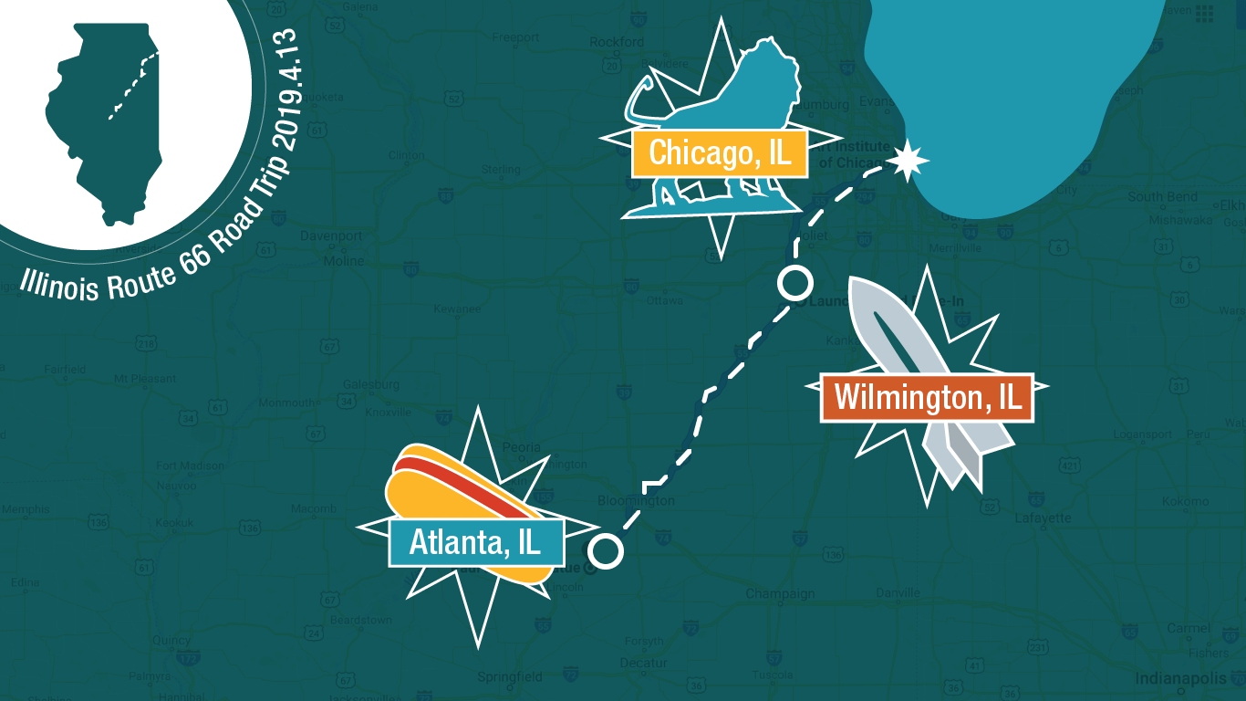 Illinois Route 66 Road Trip infographic map